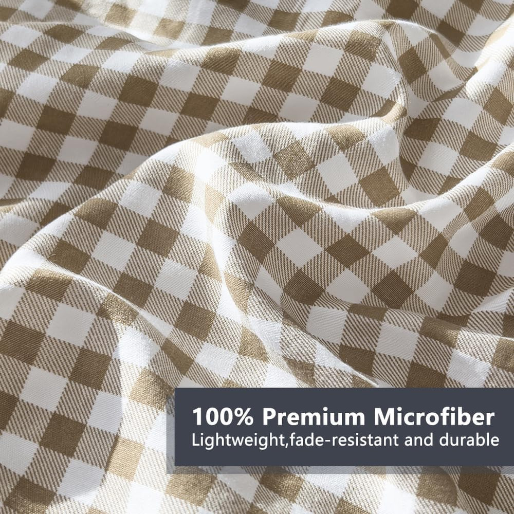 Comforter Set King Size, Tan Gingham Bedding Comforter Sets, Brown Grid Bed Comf