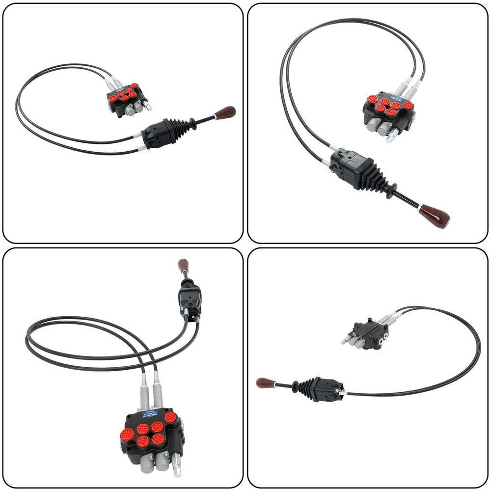 2 Spool Remote Control Valve 80LPM Hydraulic Kit w/Joystick 4.9ft Cables