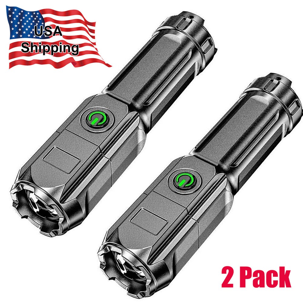 2 Pack Super-Bright LED Tactical Flashlight Torch Rechargeable