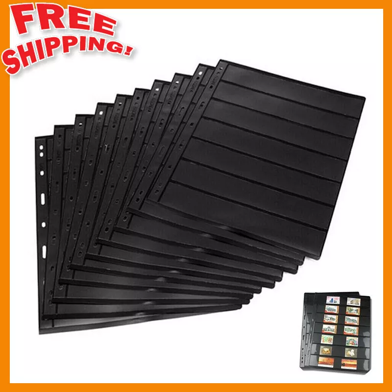 10PCS Black Stamp Stock Pages 7 Rows Double Side Archival Sheet US