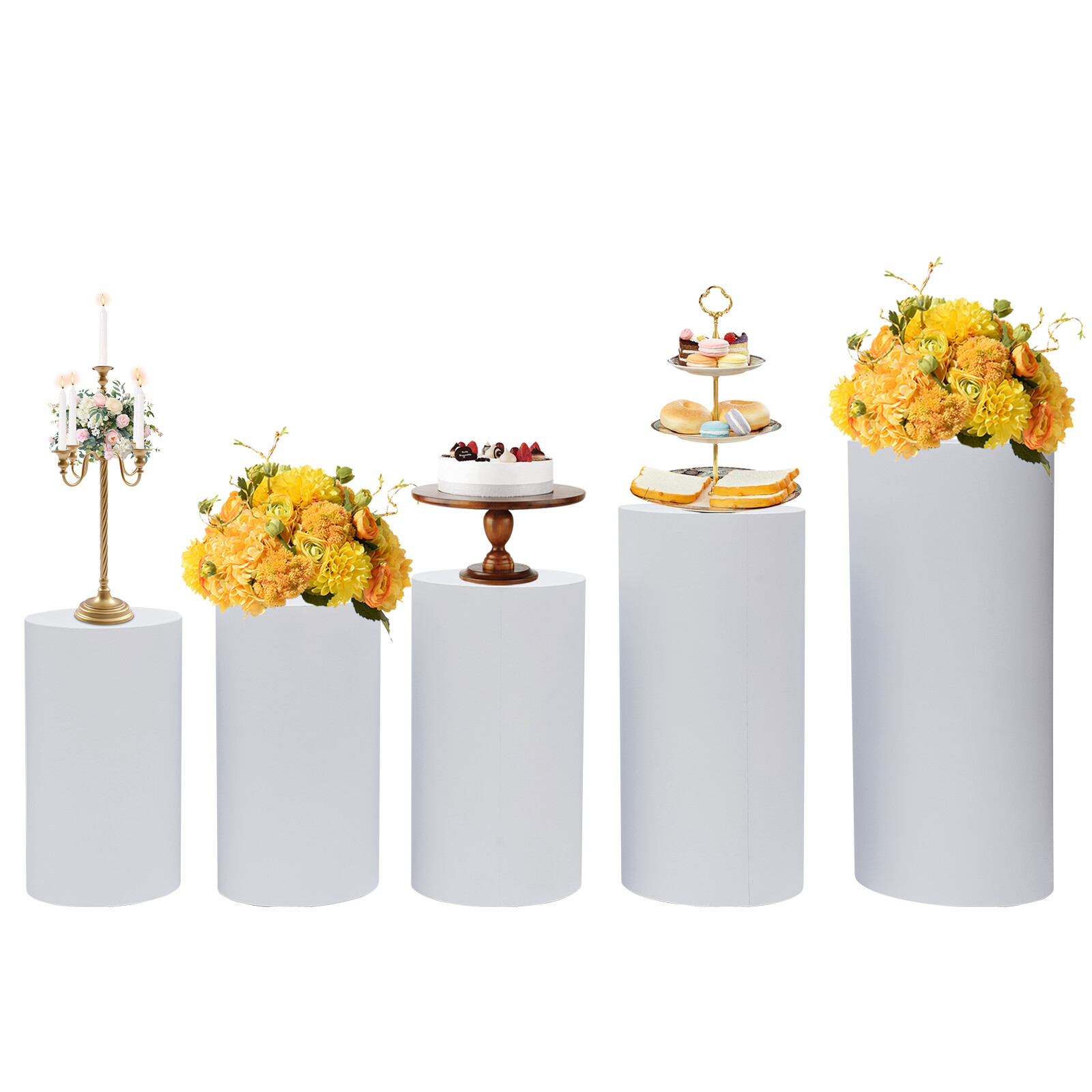 Cylinder Stands For Party-set Of 5 White Cylinder Pedestal Stand Decoration