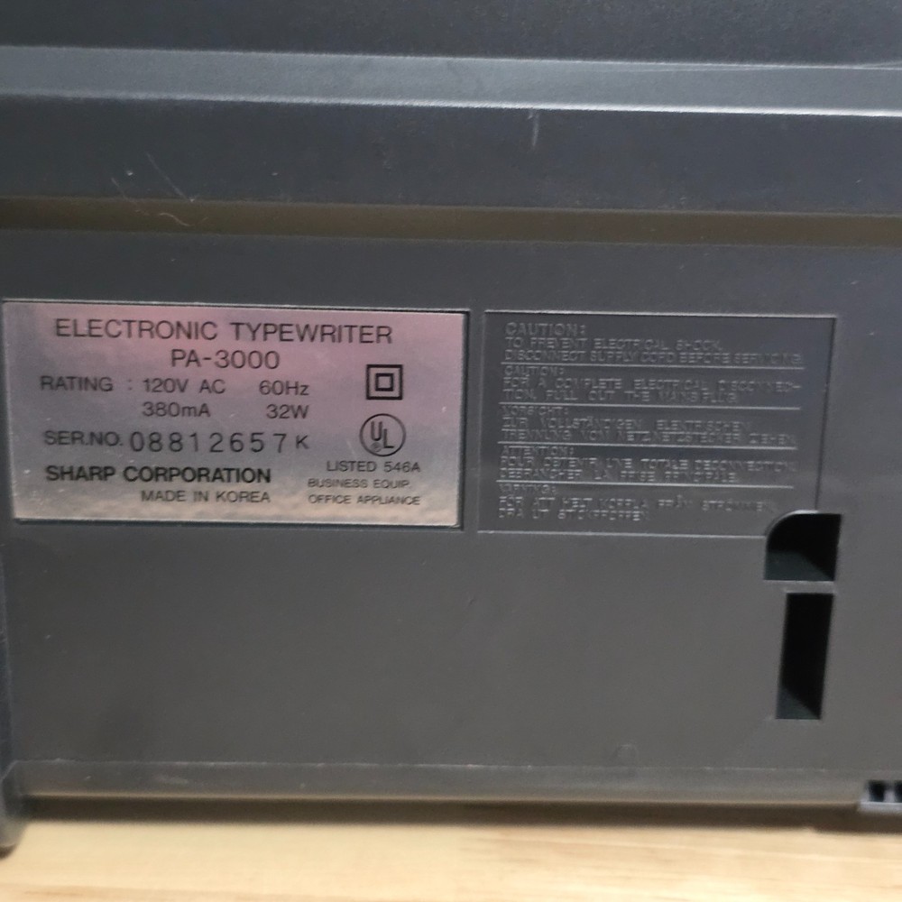 Sharp PA-3000 Electric Typewriter Tested Working Portable Intelliwriter