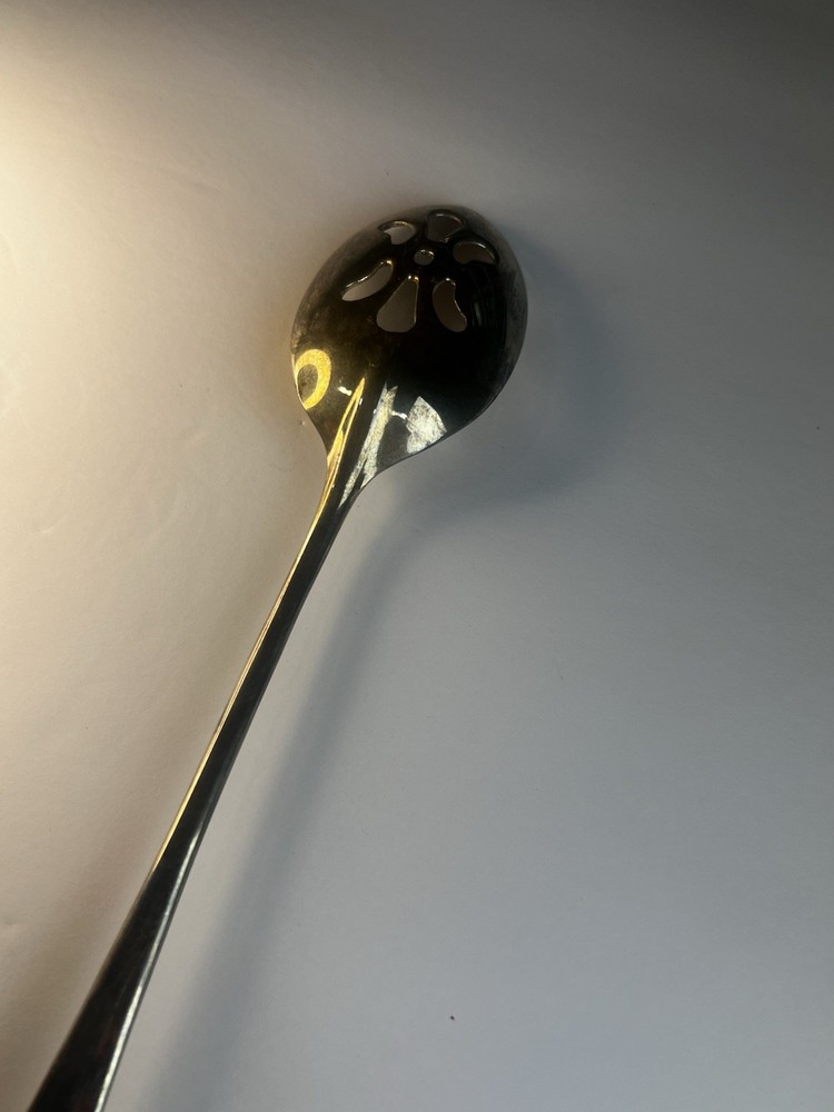 Turkey Stuffing Long Pierced Serving Spoon, silverplated 12-5/8” vtg