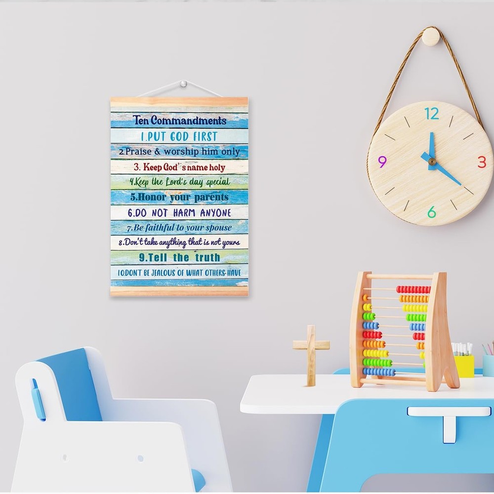 Ten Commandments Posters Hanger Frame for Kids Room Decor,10 Commandmets Canv...