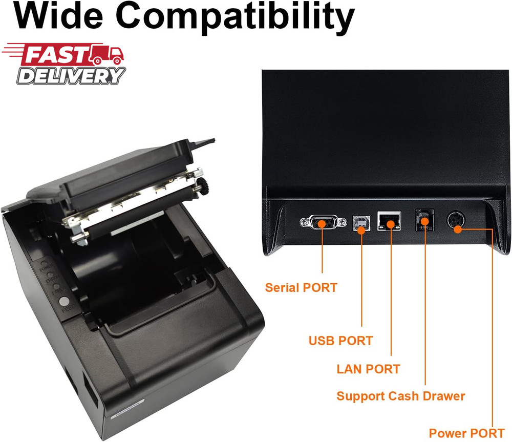 Rongta POS Printer, 80Mm USB Thermal Receipt Printer, Restaurant Kitchen Printer
