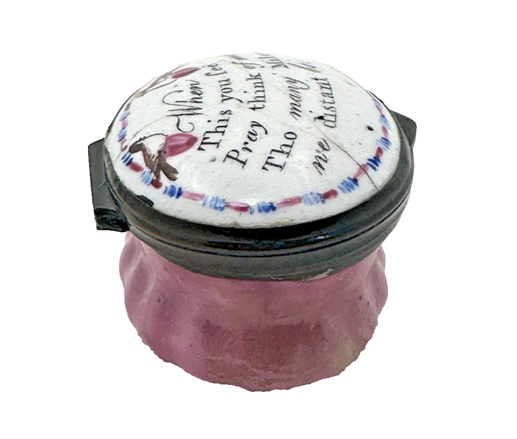 C 1790 Battersea Bilston Enamel Think of Me tho many Miles Away - Motto Patch