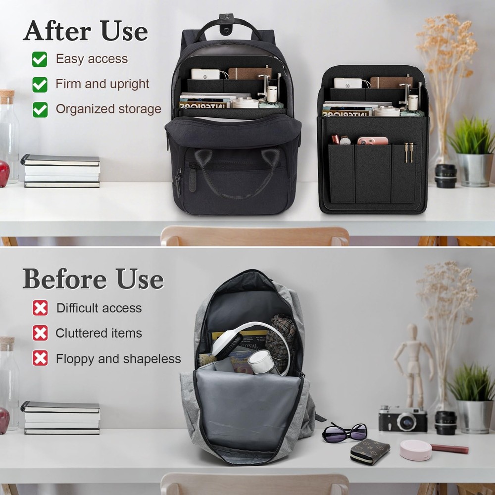 APSOONSELL Backpack Organizer Insert, Felt Bag for L, Black