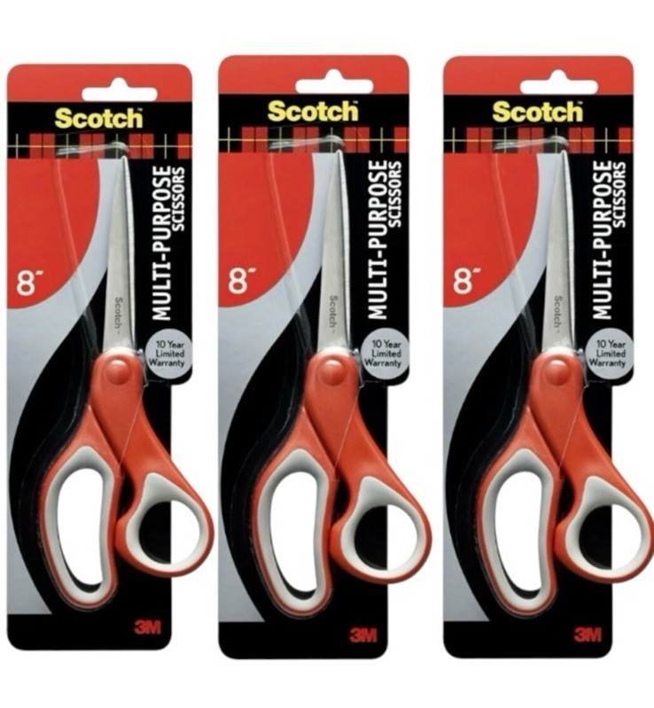 3pack Scotch Multi-Purpose Stainless Steel Scissors 8"