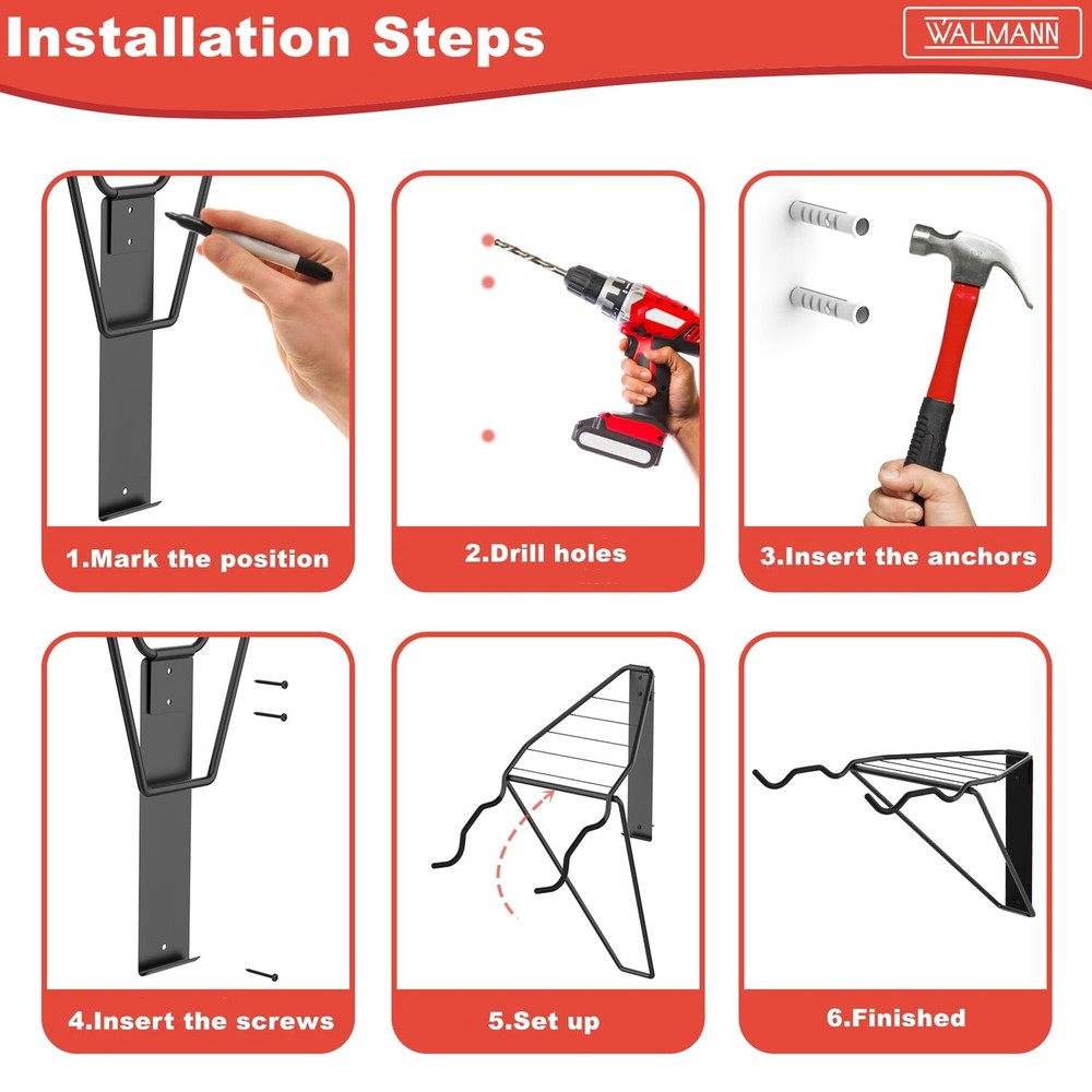 Wall Mounted Horizontal Bike Rack, Foldable Space Saving Bicycle Storage Solu...