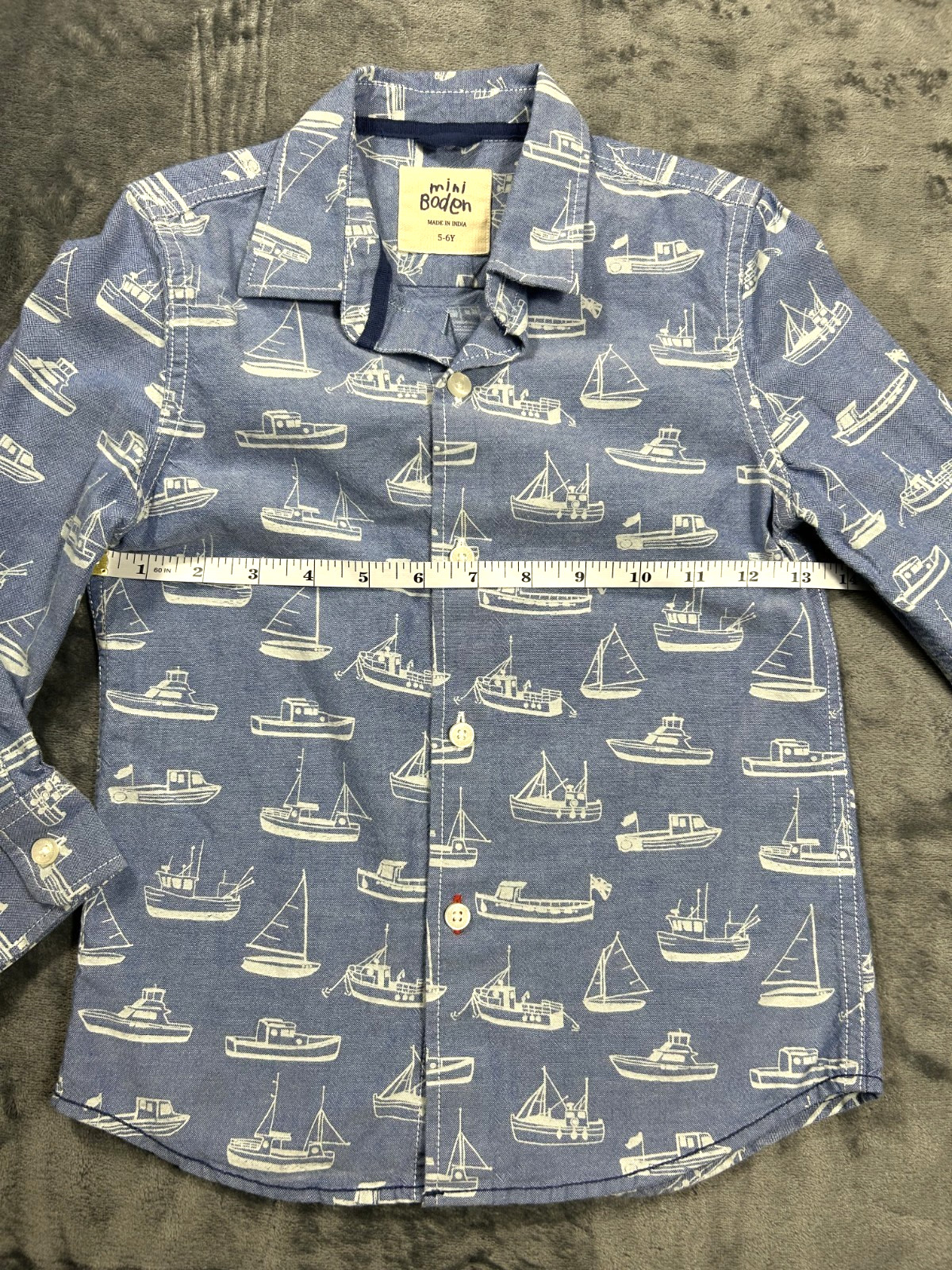 Mini Boden Button Up Shirt 5-6 Y EUC LOT of 2 Blue Plaid and Sailboats