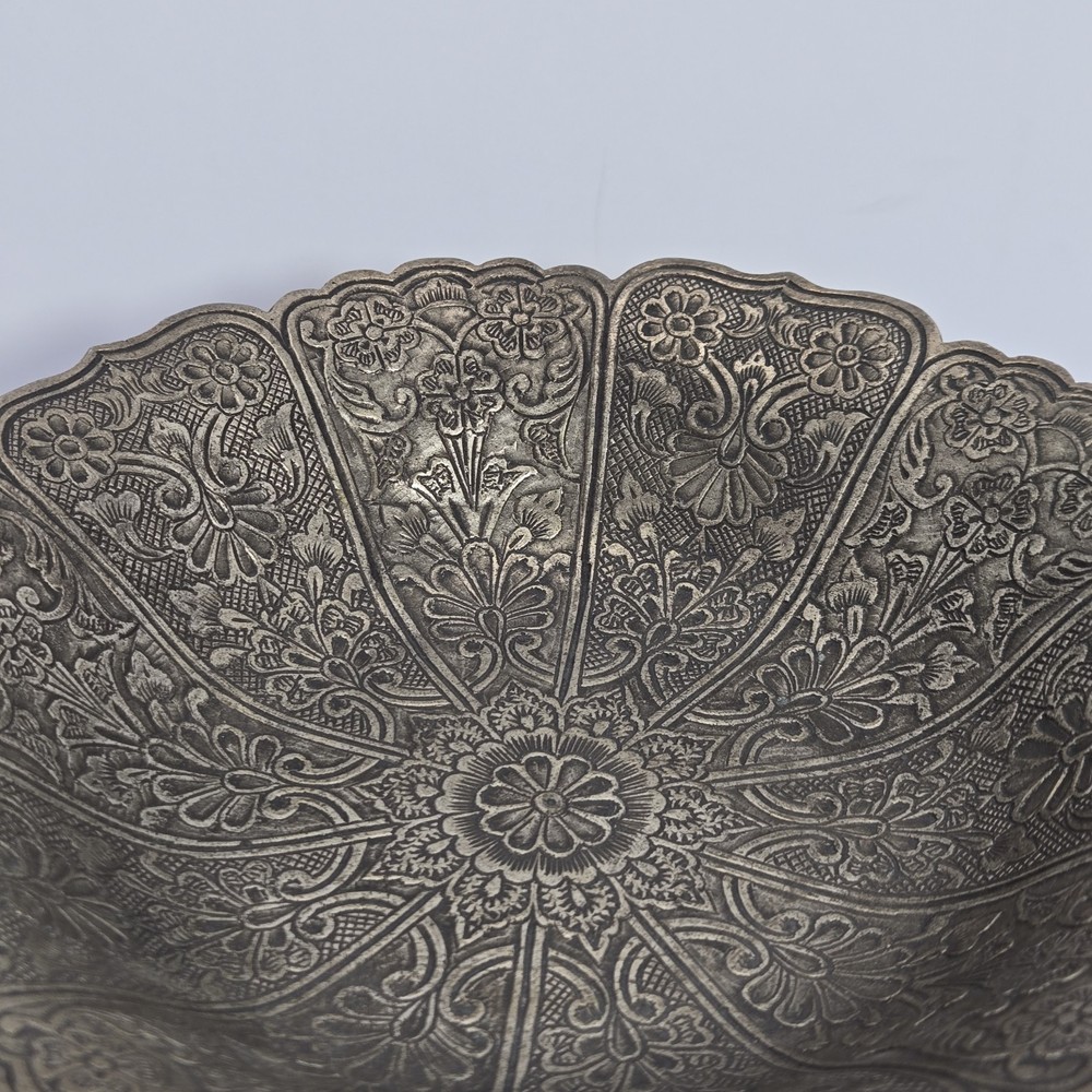 Ornate Solid Floral Footed Dish Bowl 8” Offering Plate Candy Dish Made In India