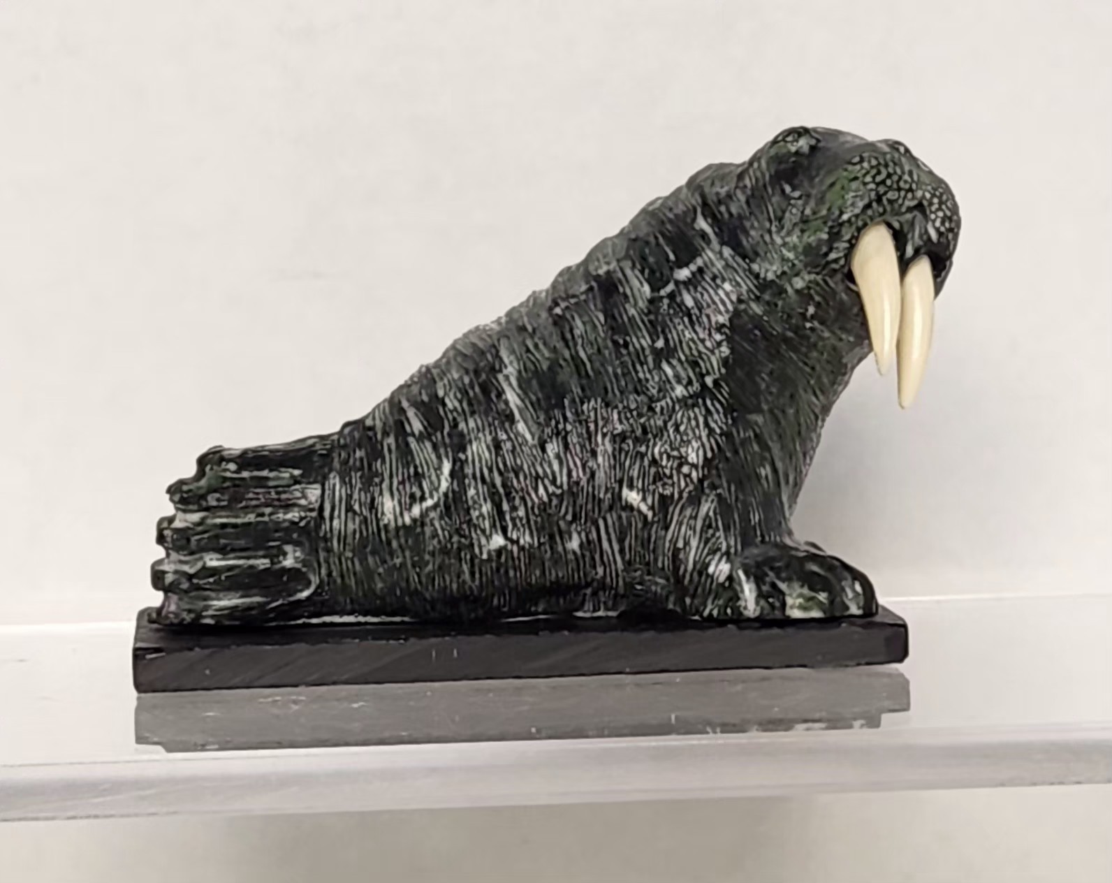 A Wolf Original Mounted Walrus Soapstone Sculpture  Hand Made in Canada