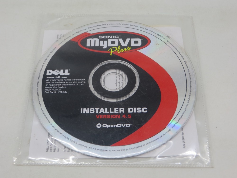 Sonic MyDVD Plus Installer Disc Version 4.5 Dell Part #P0085 2003 computer disc
