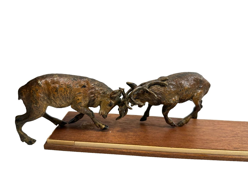 Large Vintage Vienna Bronze Stags Fighting