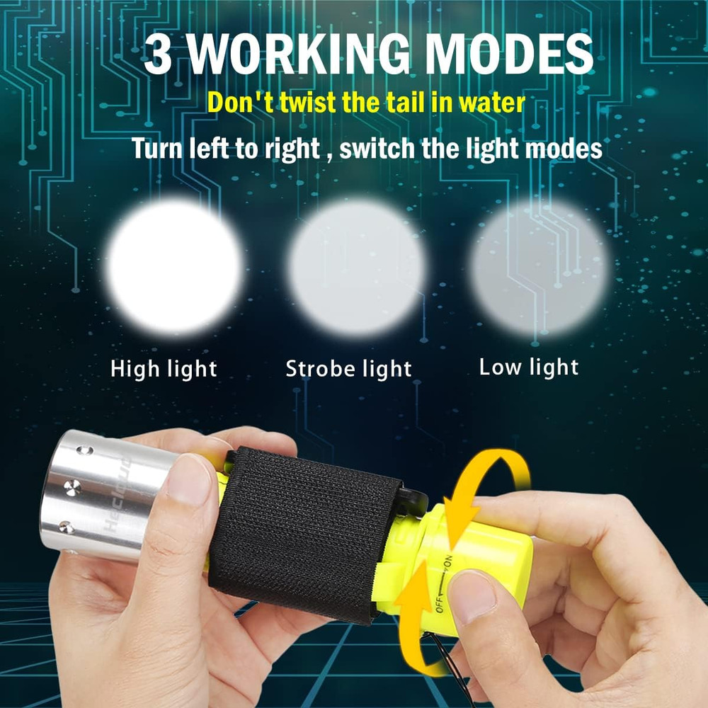 Diving Flashlight with Rechargeable Power Scuba Dive Light IPX8 Waterproof Under