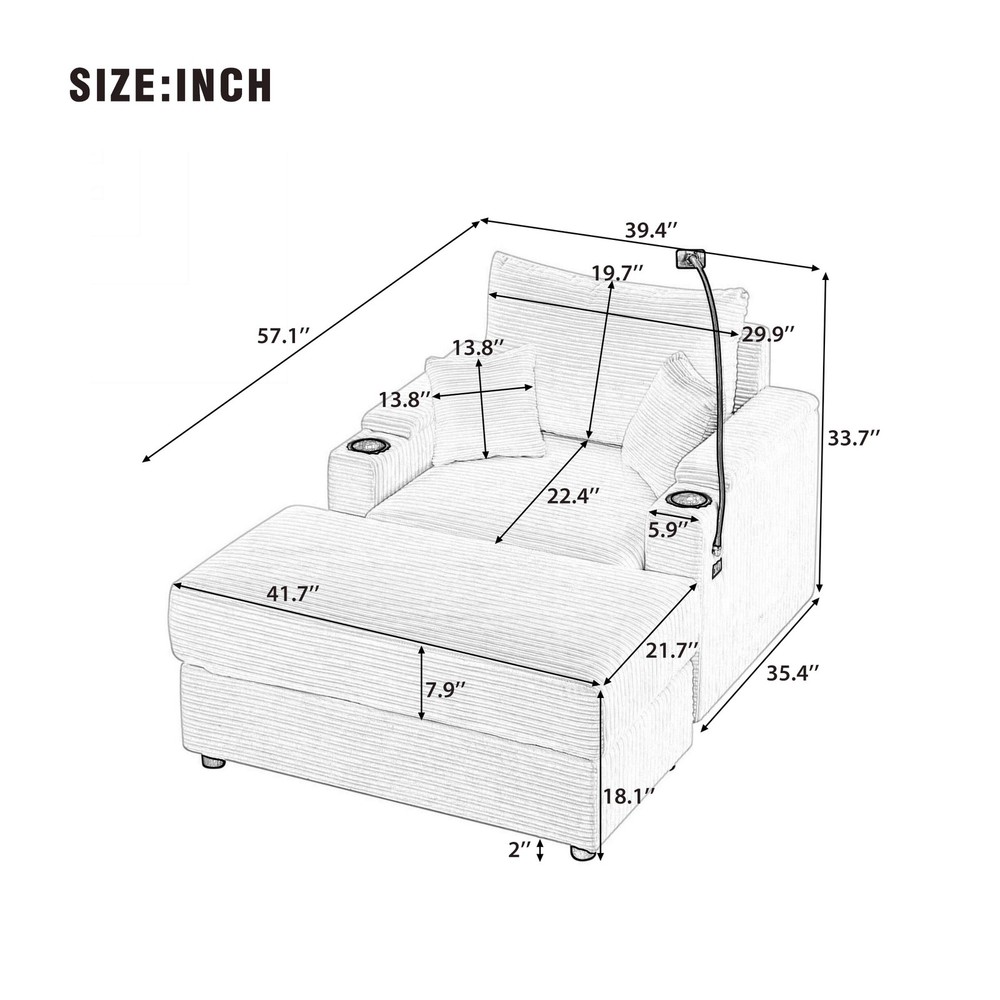 41.7" Modern Style Single Sofa Sofa Couch with Storage Space, A Movable Ottoman