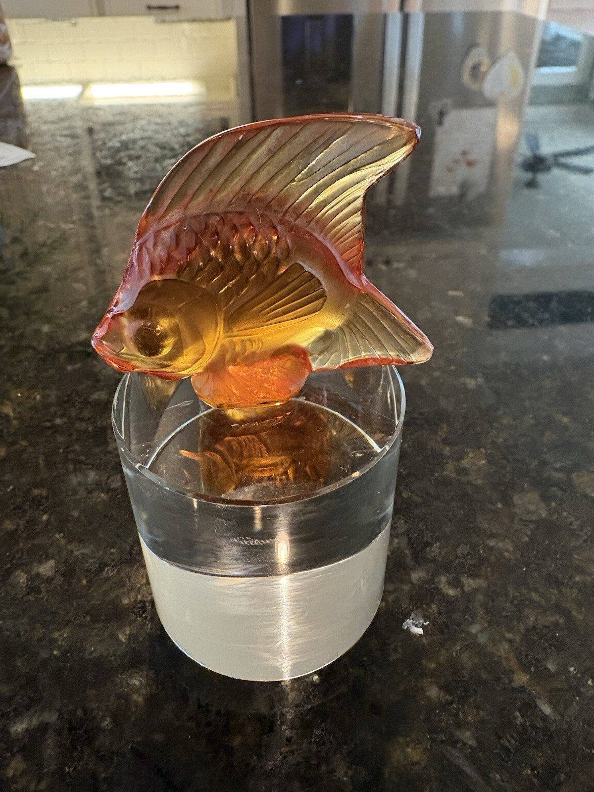 Lalique Amber Crystal Fish On 2” Unattached Pedestal