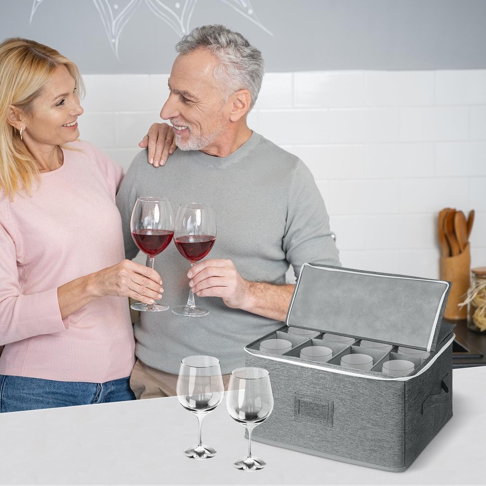 Wine Glass Storage for 12 Glasses - Stackable Stemware Organizer with Removab...
