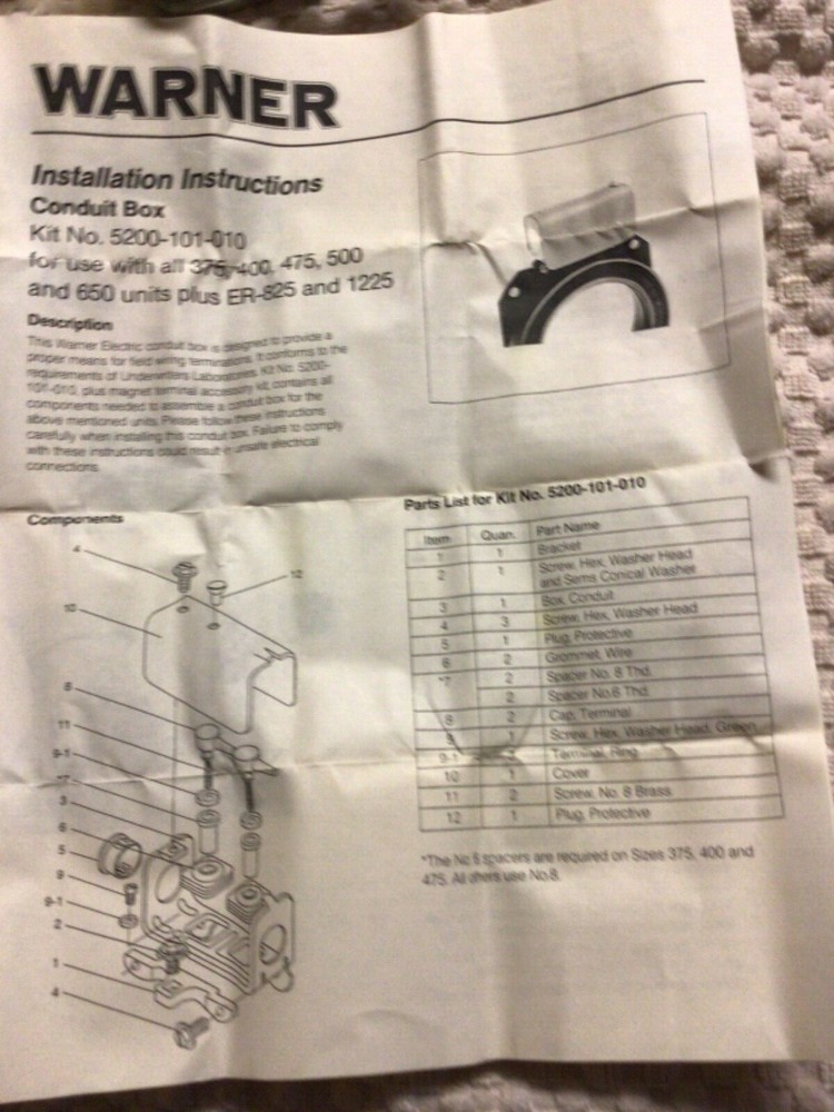 WARNER ELECTRIC 5200-101-010 CONDUIT BOX NIB