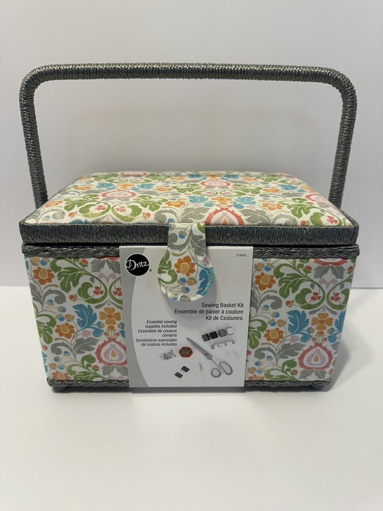 Dritz Essential Sewing Basket Kit, Medium color coordinated cord wrapped handle