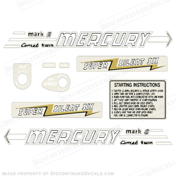 Fits Mercury 1956 6HP Outboard Engine Decals