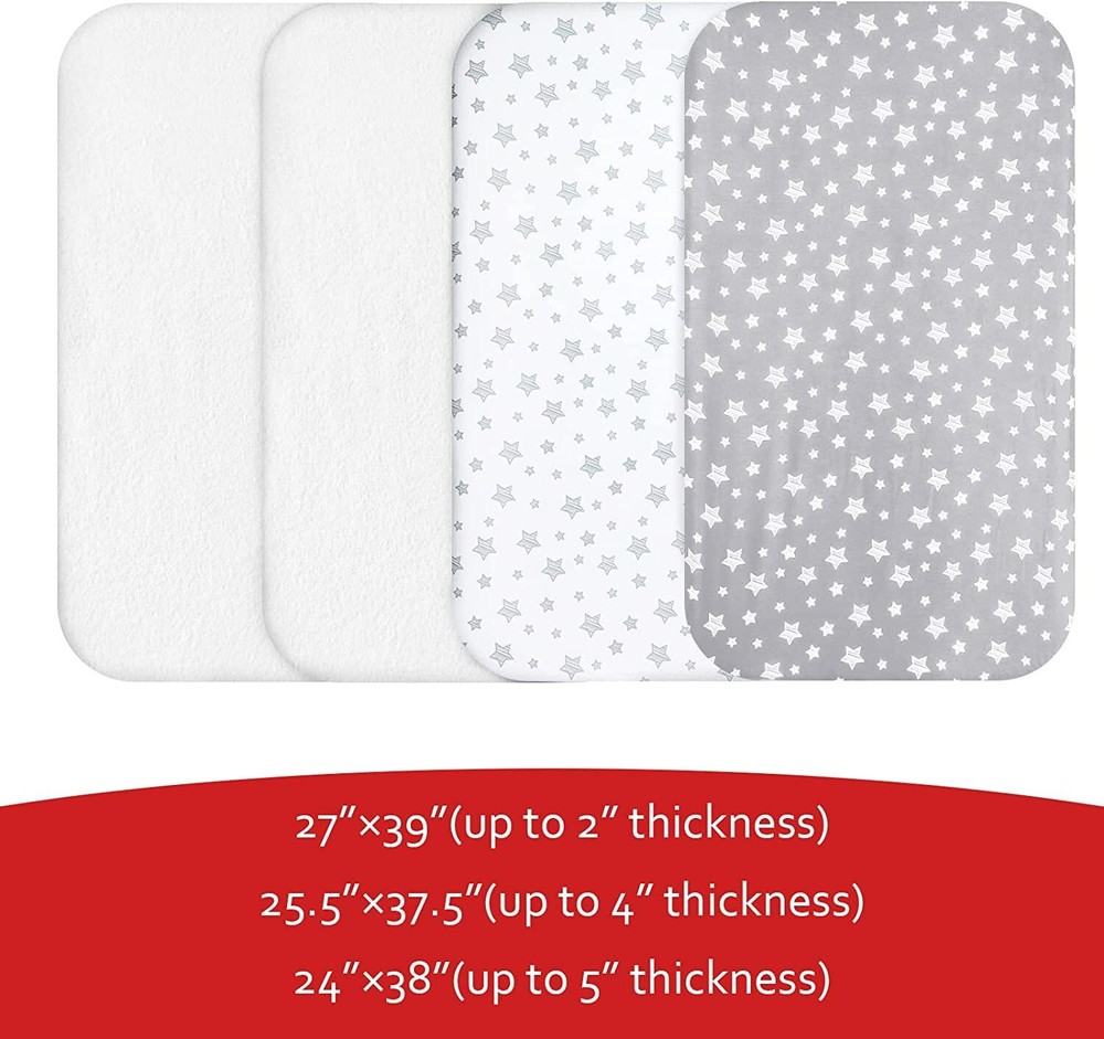 Mini Crib Sheets&Waterproof Bamboo Pack n Play Mattress Protector 4 Pack Set