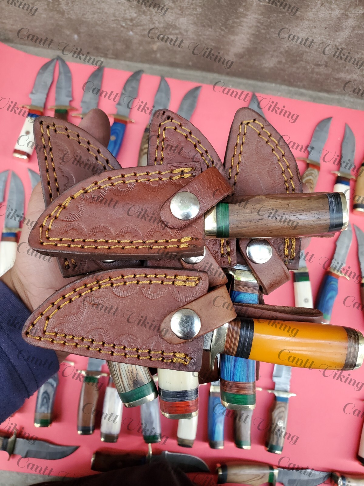 Lots of 60 Custom Handmade Damascus Steel 6" Skinner & Hunting Knives W/Sheath.