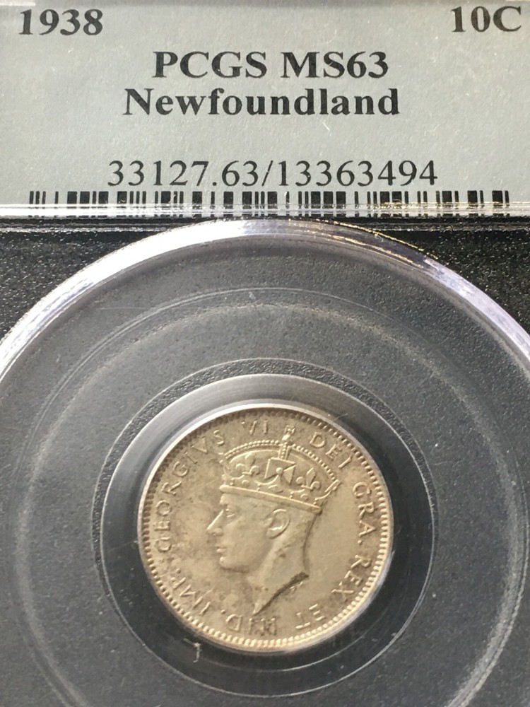1938 PCGS Graded Newfoundland ¢10 Cent **MS-63**