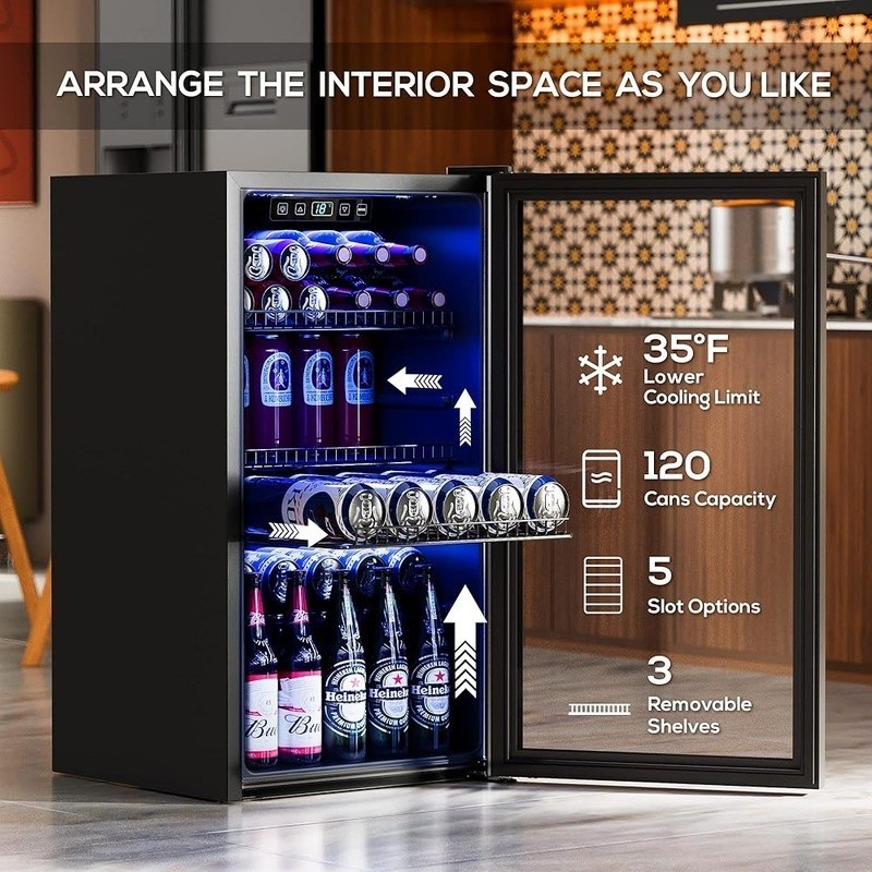 Beverage Refrigerator Cooler Adjustable Shelves Quiet Cooling System LED Display