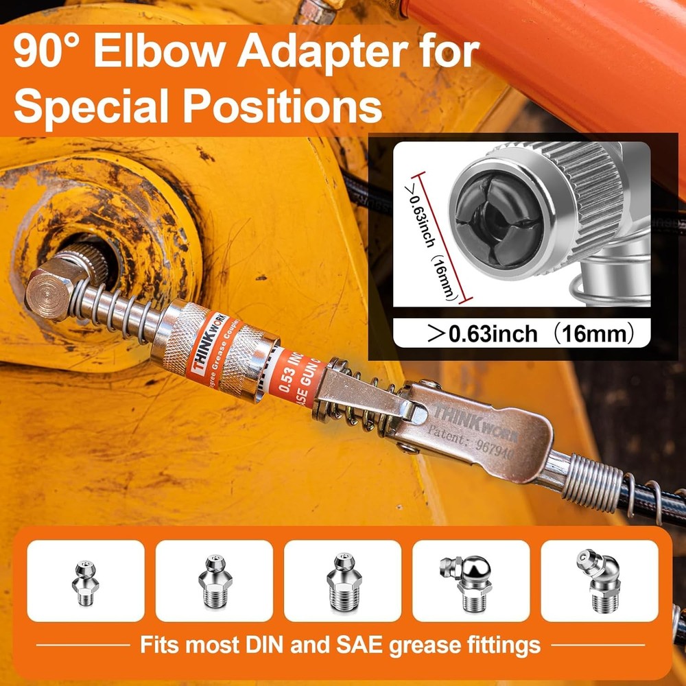 THINKWORK 4PC Quick Connect Greasing Accessory Kit, Grease Gun Couplers with 90