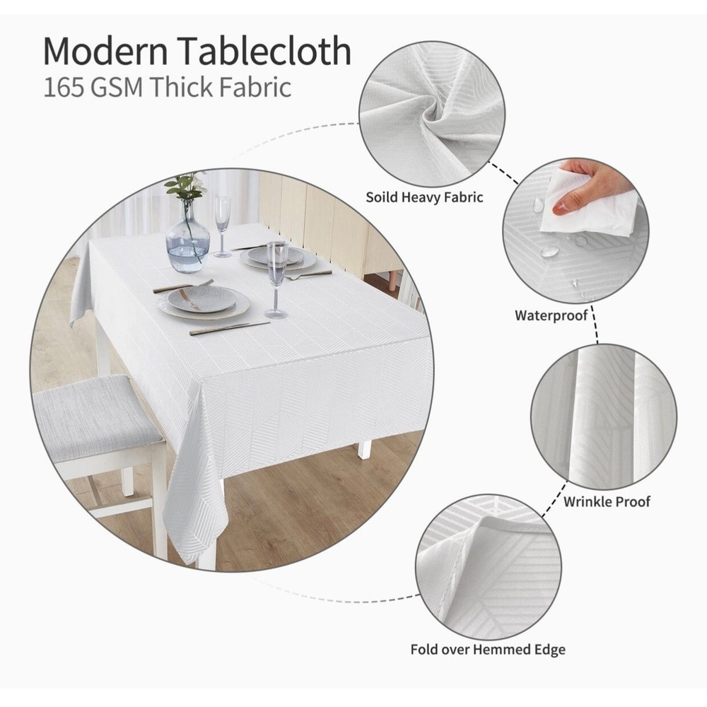 Morefeel 60x102” Polyester Reflective Textured Rectangle Tablecloth, White NEW