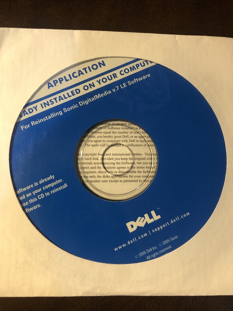 Dell Reinstallation Sonic Digital Media Version 7 LE software CD April 2005