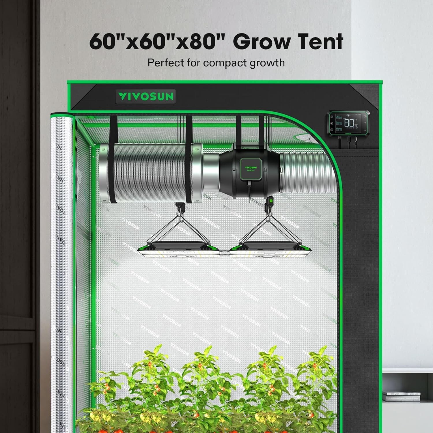 VIVOSU 5'x5' Indoor Grow Tent Non toxic & 6" 440CFM Inline Fan kit &7-day Timmer
