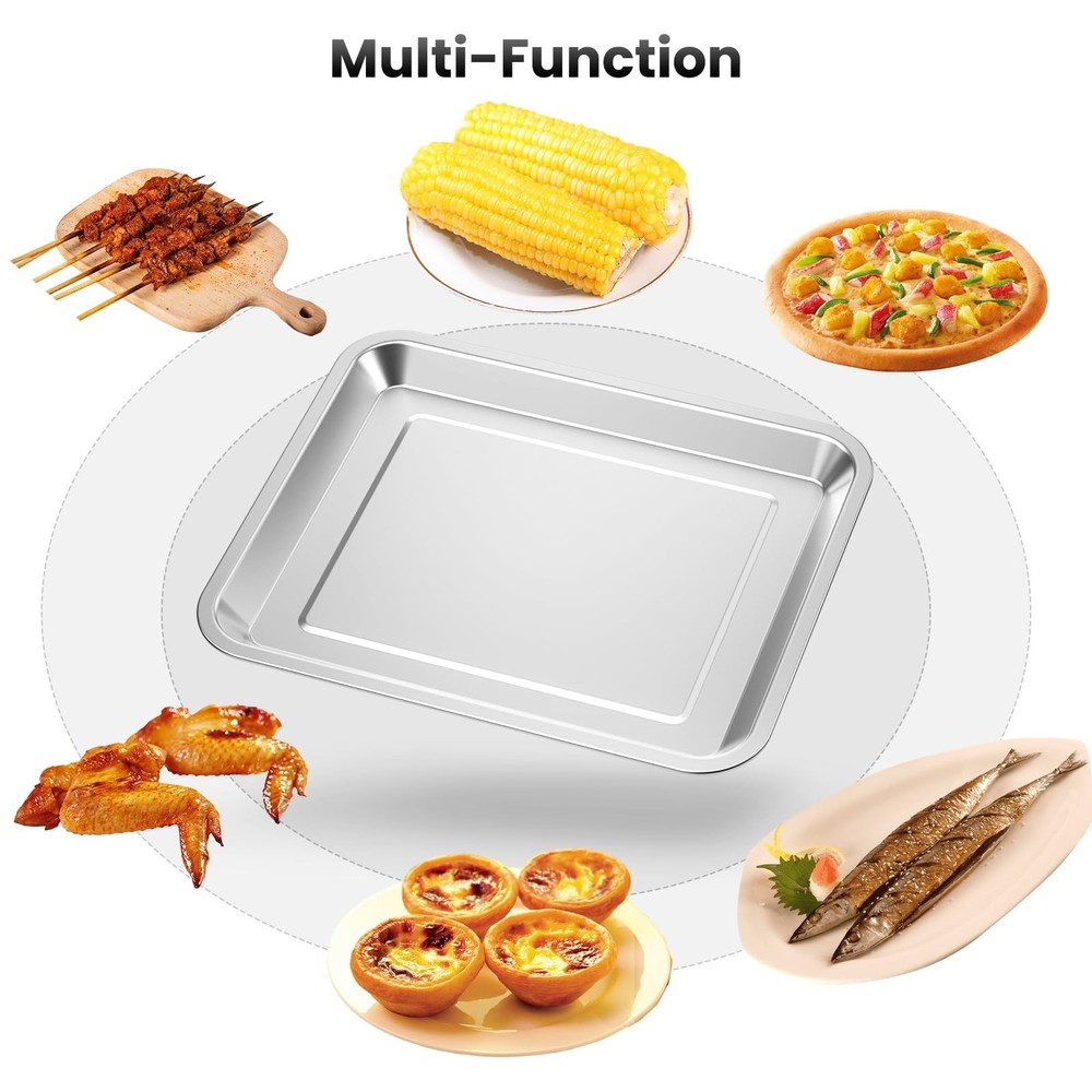 2 PCS Stainless Steel Baking Tray Pan 2 Pan, Silver