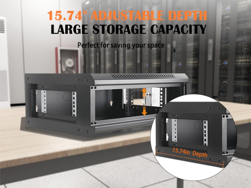4U Server Rack Cabinet Network Data Rack Enclosure 60kg Load Bearing Black