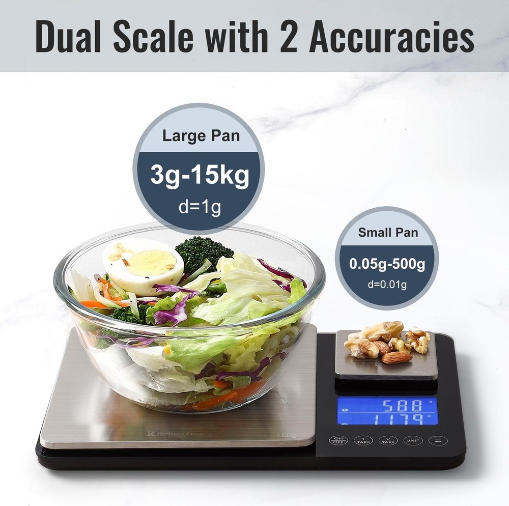 KitchenTour Dual Platform Digital Kitchen Scale with Total Weight Function - ...