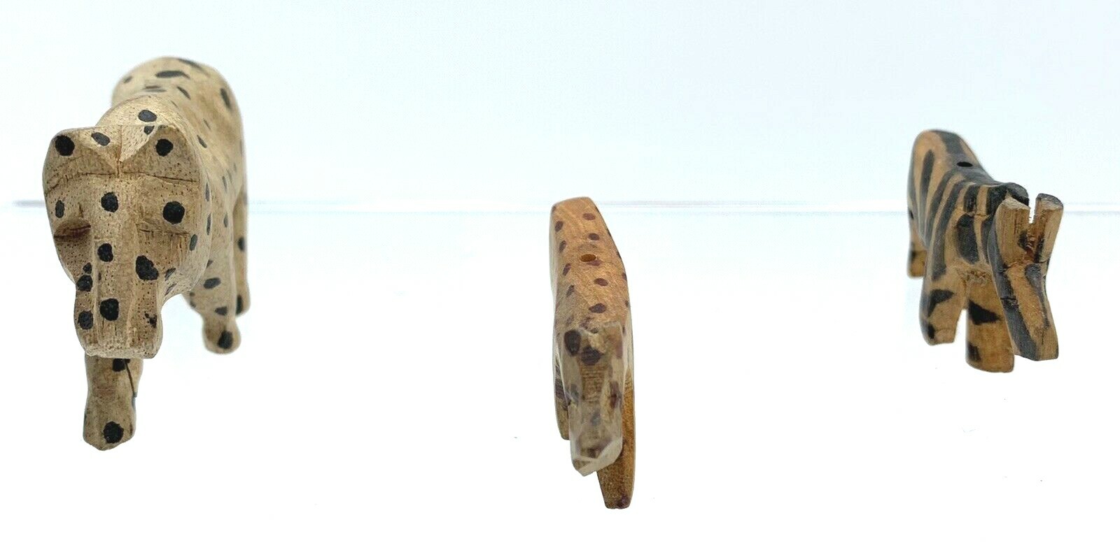 Lot of 3 Miniature Hand Carved Wooden African Safari Small Animals Primitive