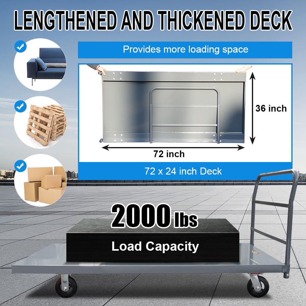 Heavy Duty Industrial Push Cart Steel Platform Truck 72" Lx 36" 2000lb Capacity