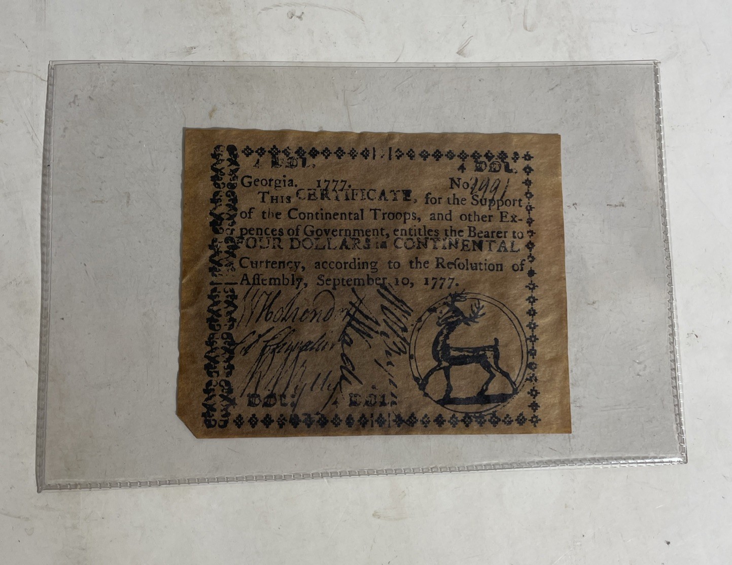 1777 $4 Dollars Georgia Colonial Currency Banknote Signed Serial# Stag