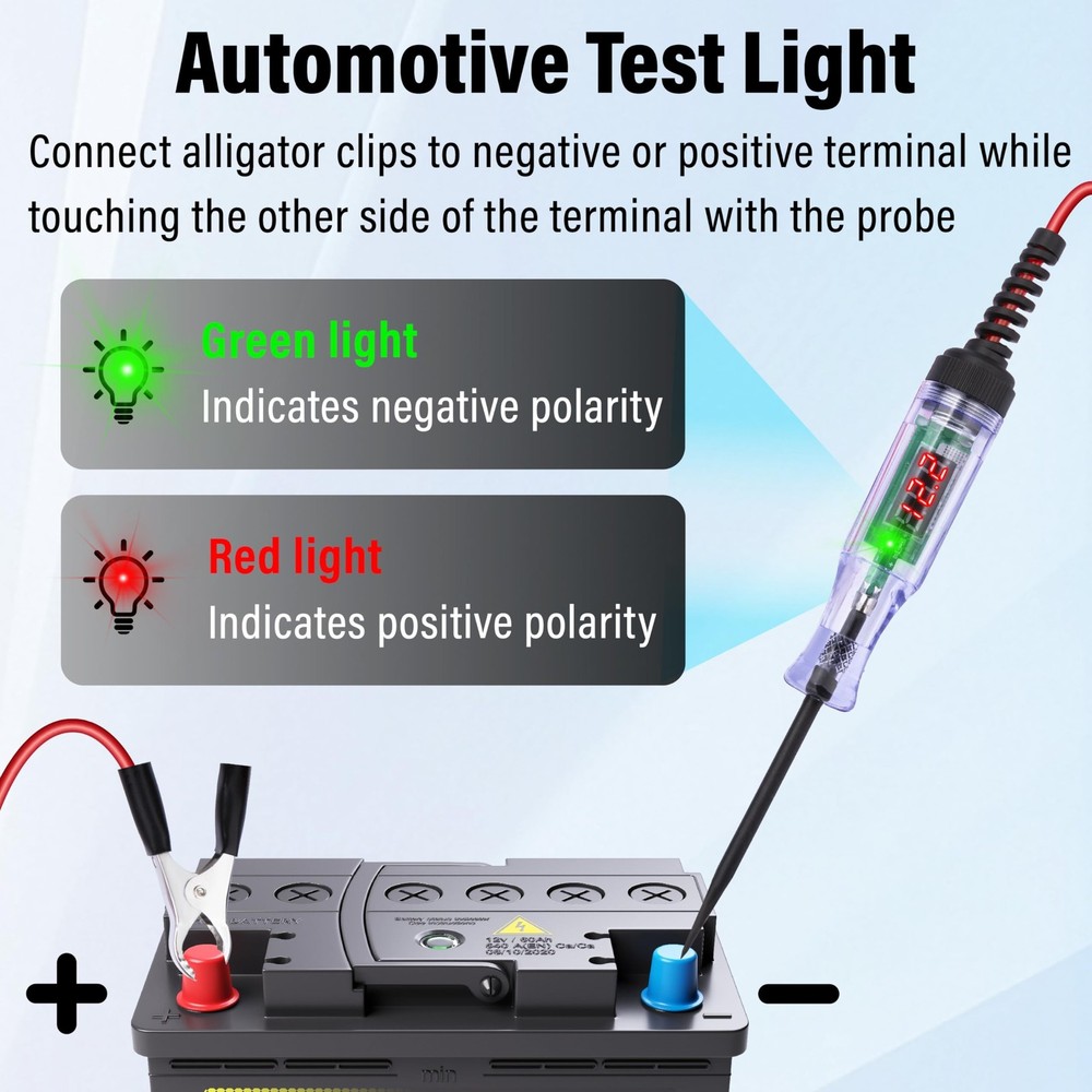 Test Light Automotive, 5-90V DC Test Light with Voltmeter, Bidirectional Car ...