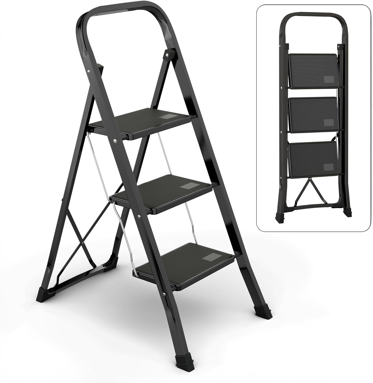 Steel Folding 2/3 Step Stool Ladder Adults With Soft-Grip Handle  330 Lbs