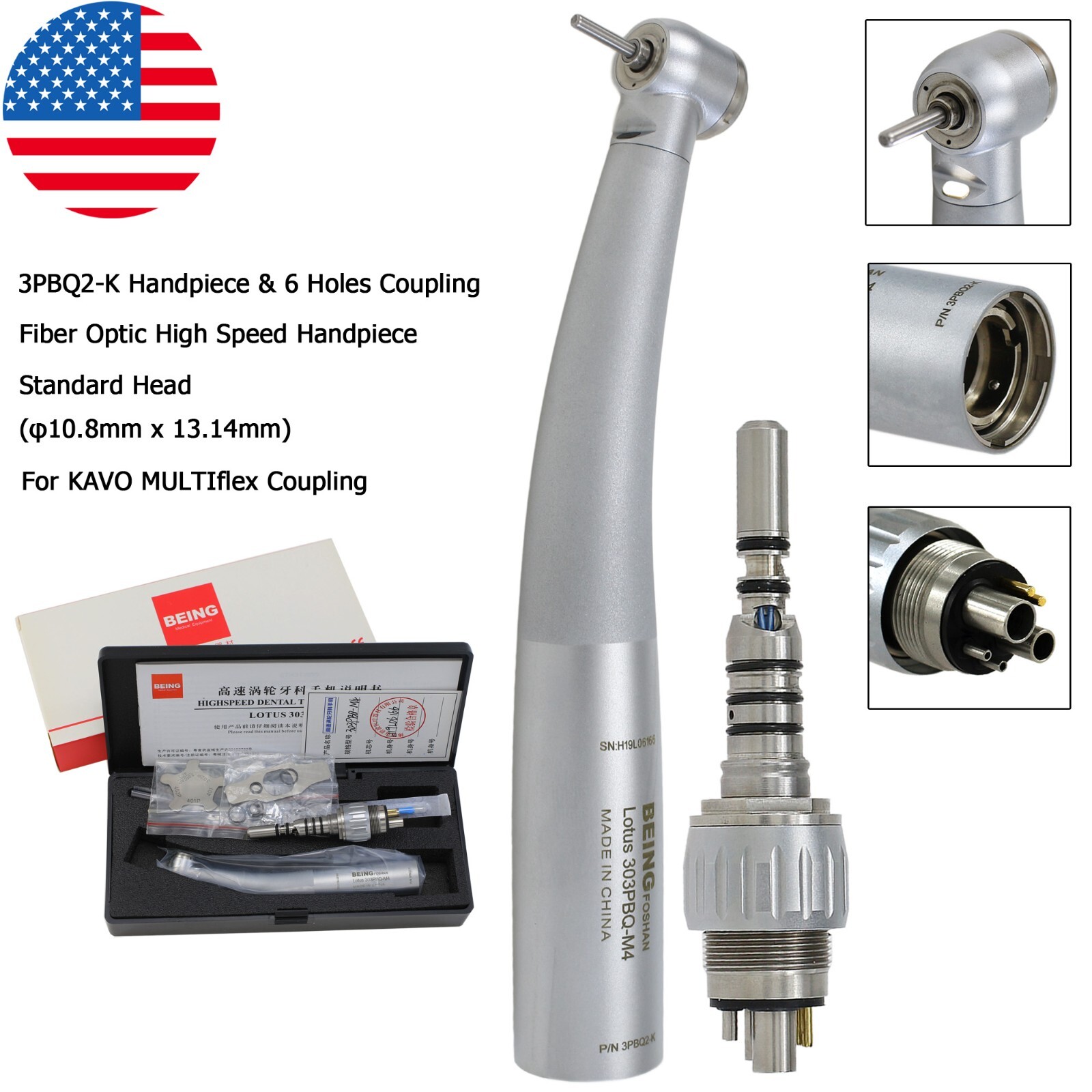BEING Dental High Speed Fiber Optic LED Handpiece For KaVo MULTIflex NSK Coupler