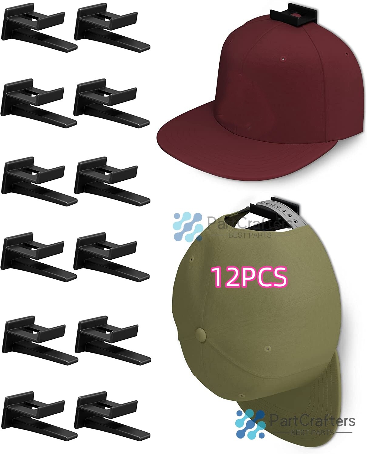 Baseball Cap Hat Rack Wall Door Hanger Holder Storage Organize 12 Hooks Adhesive