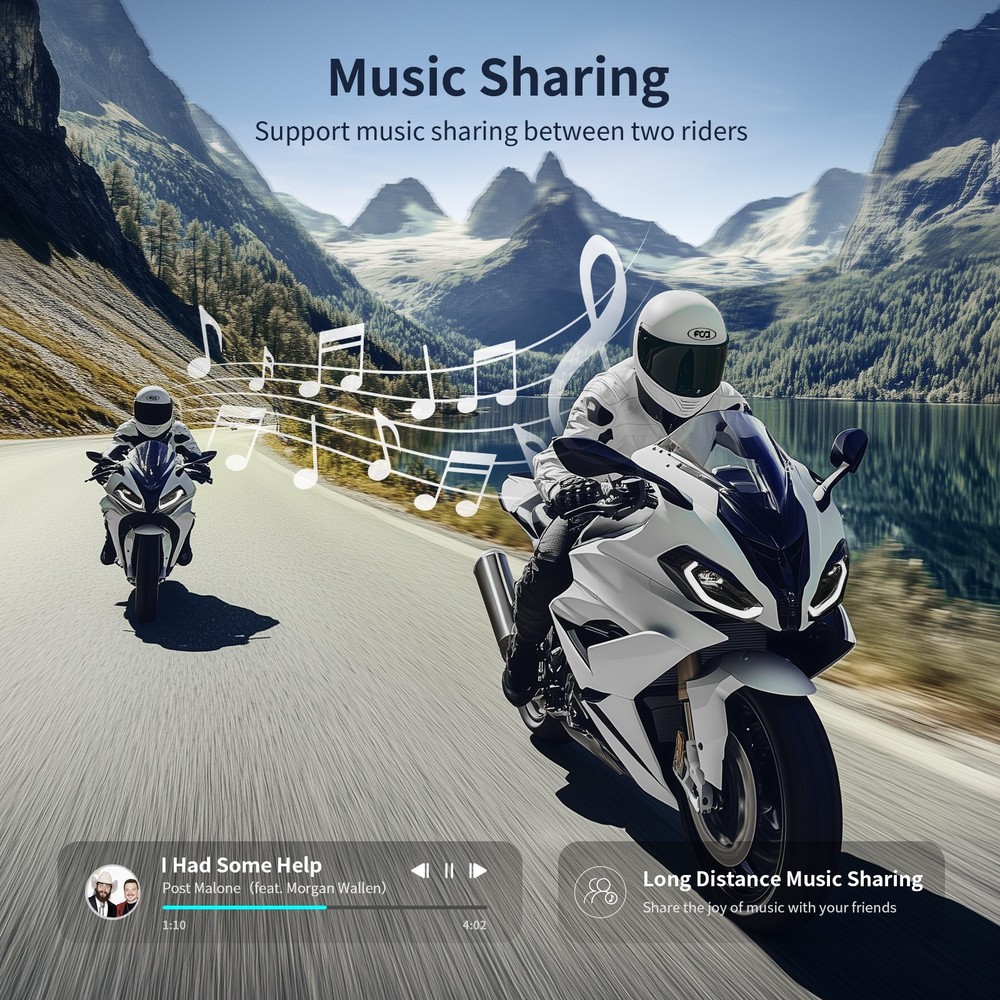 2X 1000M T1 Bluetooth Intercom Motorcycle Headset Helmet Intercom 2 Rider FM