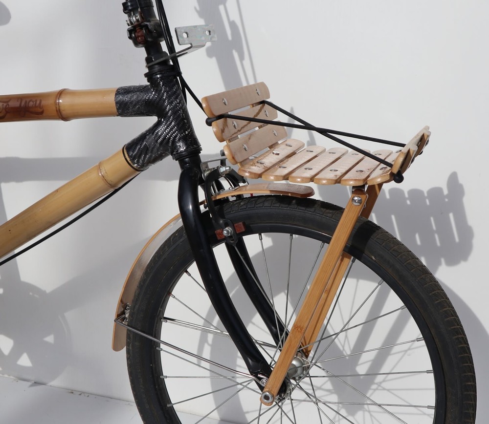 Custom Bamboo Bicycle Front Rack With Bungee Cords