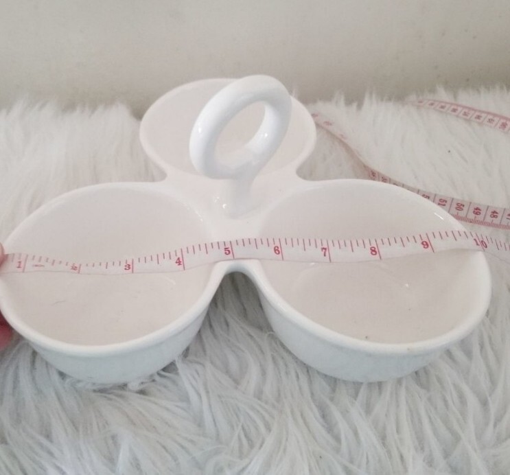 Condiment tray separated dishes.