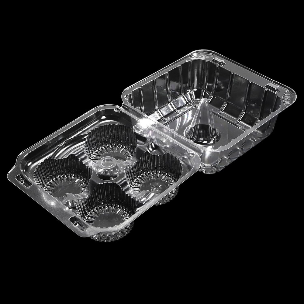50 Pack Clear Cupcake Box 4 Cavity Plastic Holder Deep Dome Disposable Container