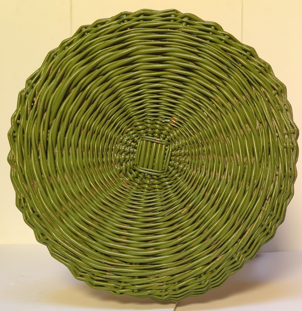 Vintage Round Wicker Stool - Green