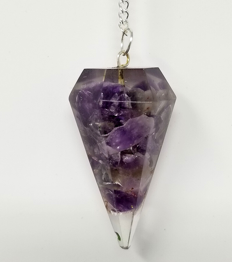 Amethyst Orgone Pendulum with Chain, Faceted (Natural Crystal Stone)