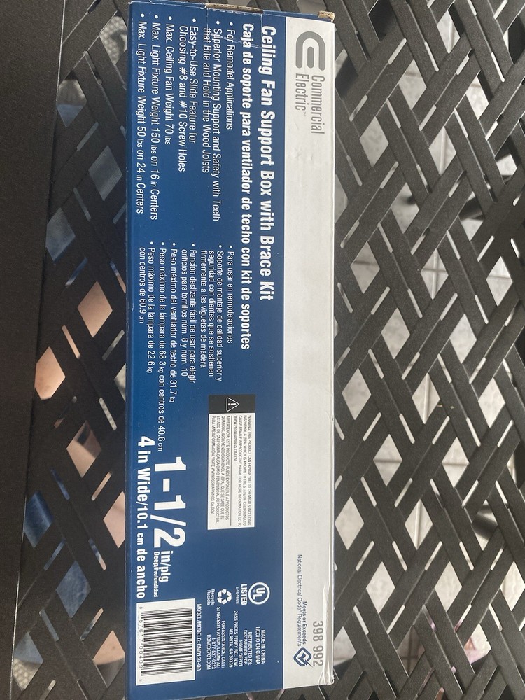 Ceiling Fan Support Box With Brace Kit